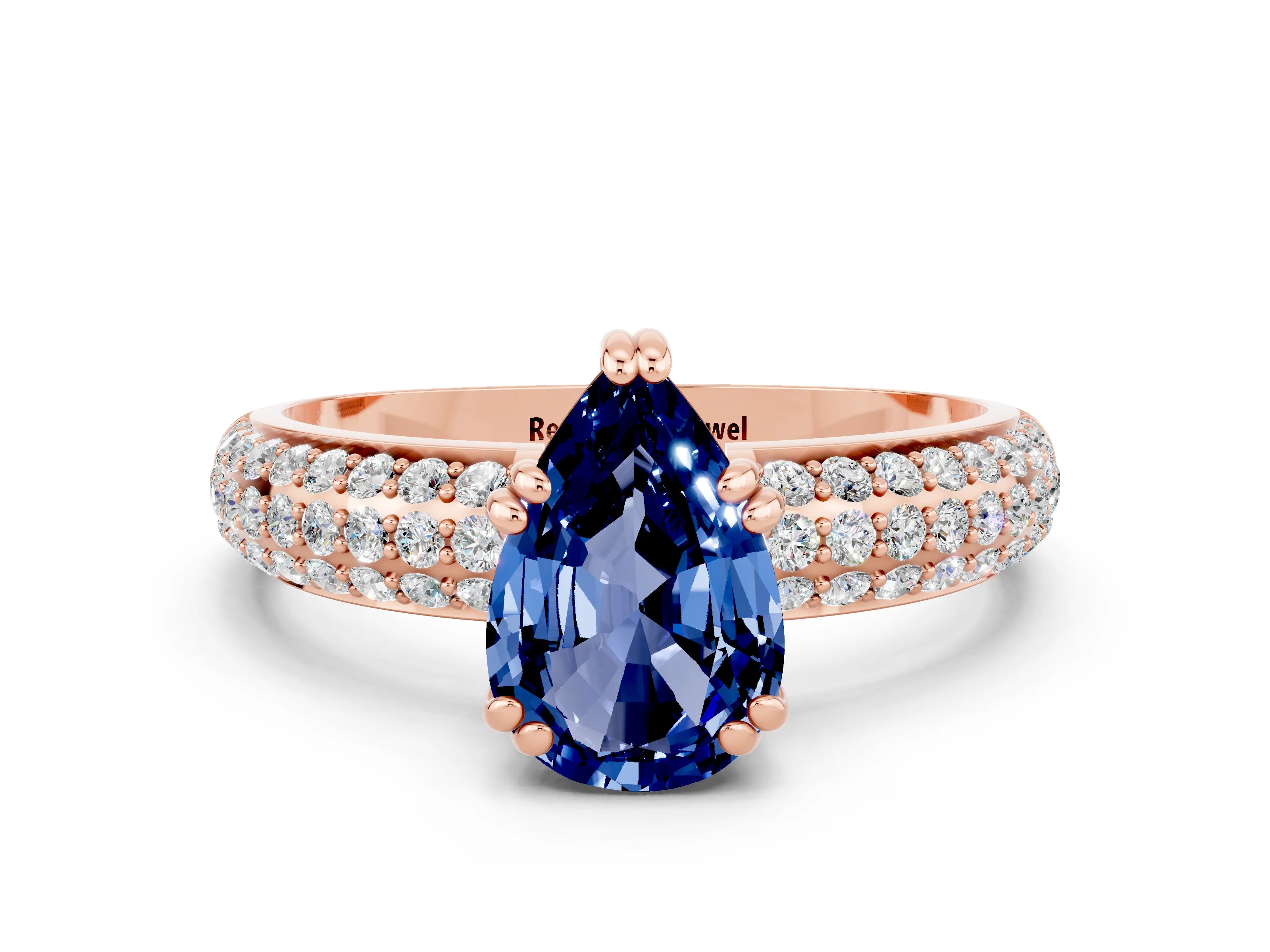 Rose gold Pear Cut Cut Pave Diamond Engagement Ring with Channel Set Band and Four-Prong Setting
