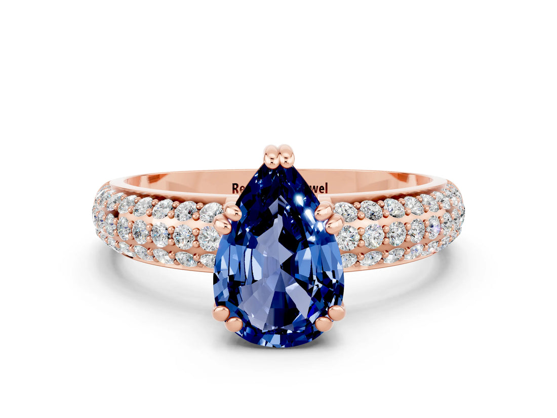 Rose gold Pear Cut Cut Pave Diamond Engagement Ring with Channel Set Band and Four-Prong Setting