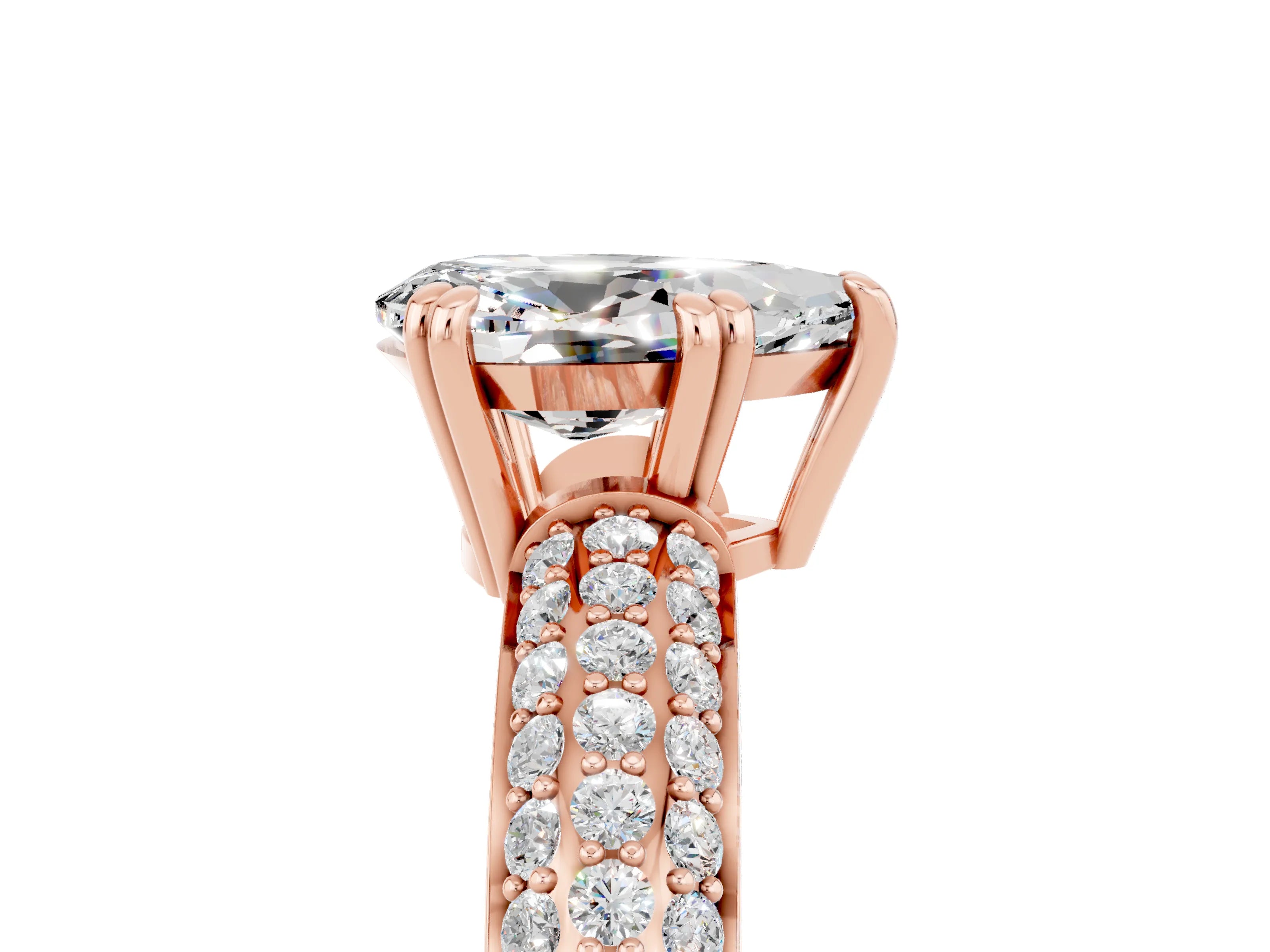 Rose gold Pear Cut Cut Pave Diamond Engagement Ring with Channel Set Band and Four-Prong Setting_5