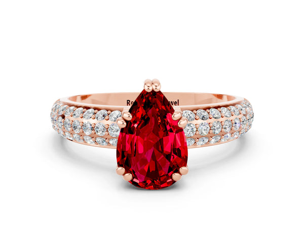 Rose gold Pear Cut Cut Pave Diamond Engagement Ring with Channel Set Band and Four-Prong Setting