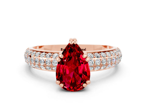 Rose gold Pear Cut Cut Pave Diamond Engagement Ring with Channel Set Band and Four-Prong Setting