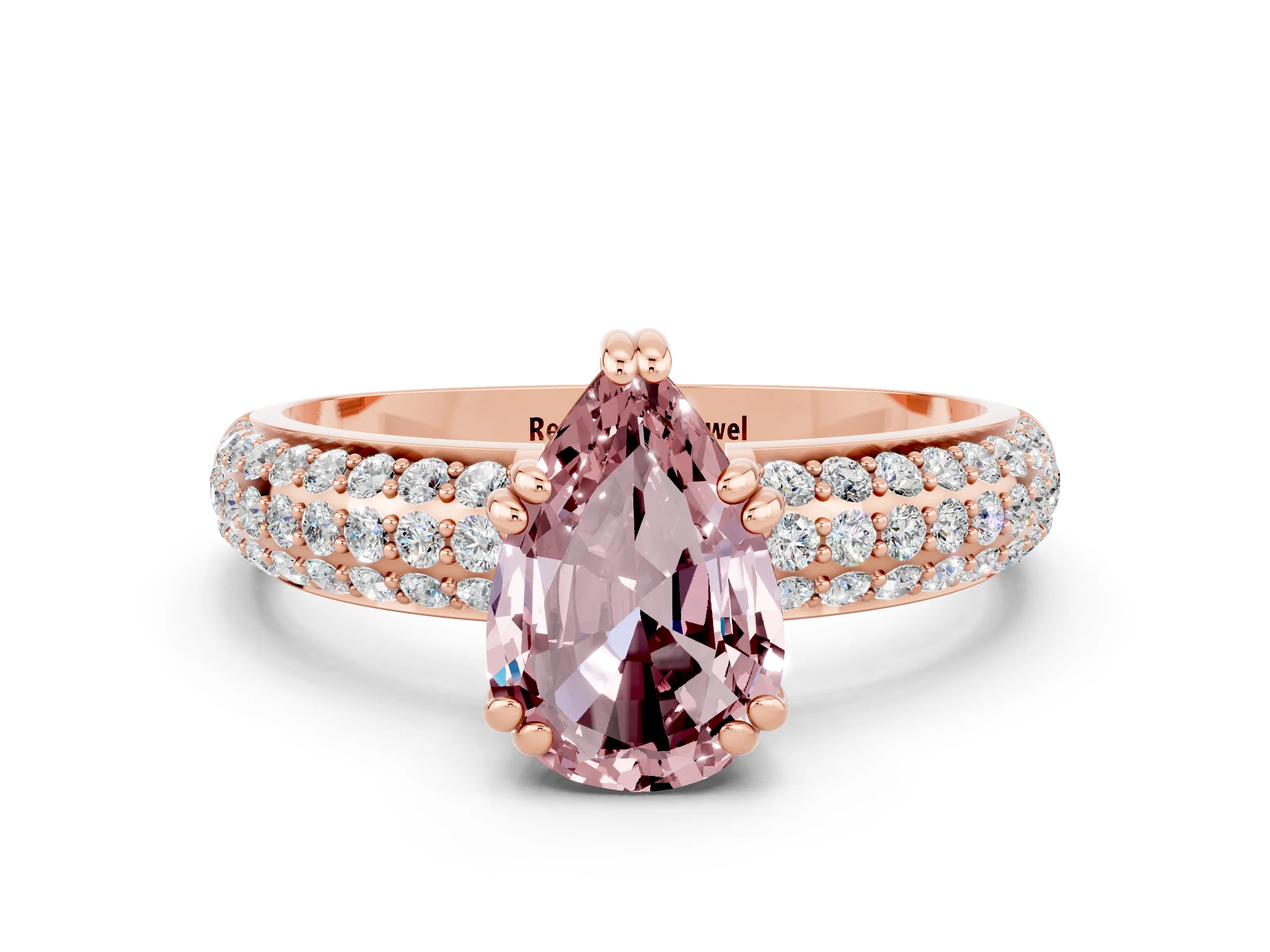 Rose gold Pear Cut Cut Pave Diamond Engagement Ring with Channel Set Band and Four-Prong Setting