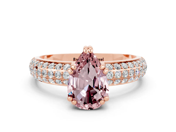 Rose gold Pear Cut Cut Pave Diamond Engagement Ring with Channel Set Band and Four-Prong Setting