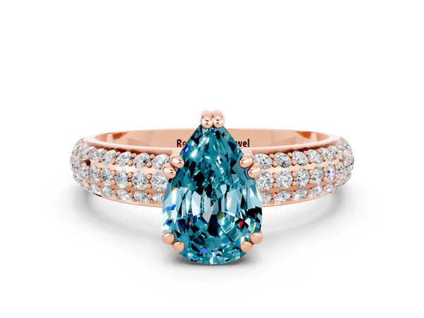Rose gold Pear Cut Cut Pave Diamond Engagement Ring with Channel Set Band and Four-Prong Setting