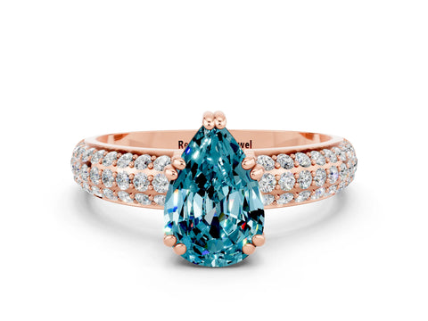 Rose gold Pear Cut Cut Pave Diamond Engagement Ring with Channel Set Band and Four-Prong Setting