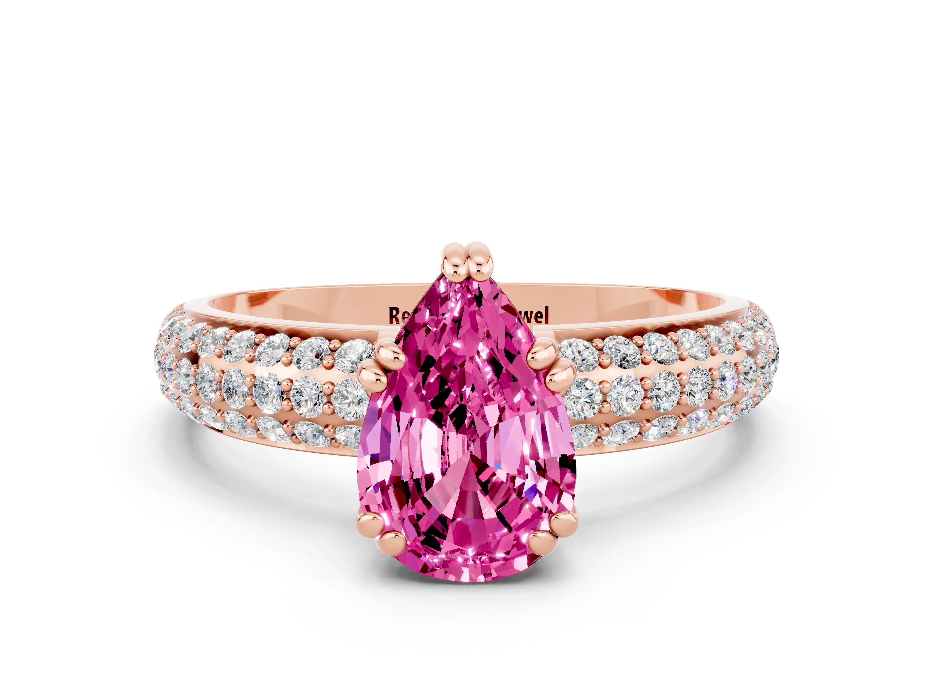 Rose gold Pear Cut Cut Pave Diamond Engagement Ring with Channel Set Band and Four-Prong Setting