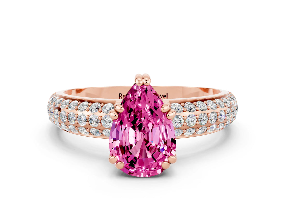 Rose gold Pear Cut Cut Pave Diamond Engagement Ring with Channel Set Band and Four-Prong Setting