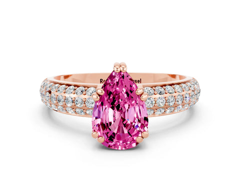 Rose gold Pear Cut Cut Pave Diamond Engagement Ring with Channel Set Band and Four-Prong Setting