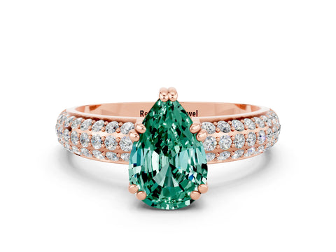 Rose gold Pear Cut Cut Pave Diamond Engagement Ring with Channel Set Band and Four-Prong Setting