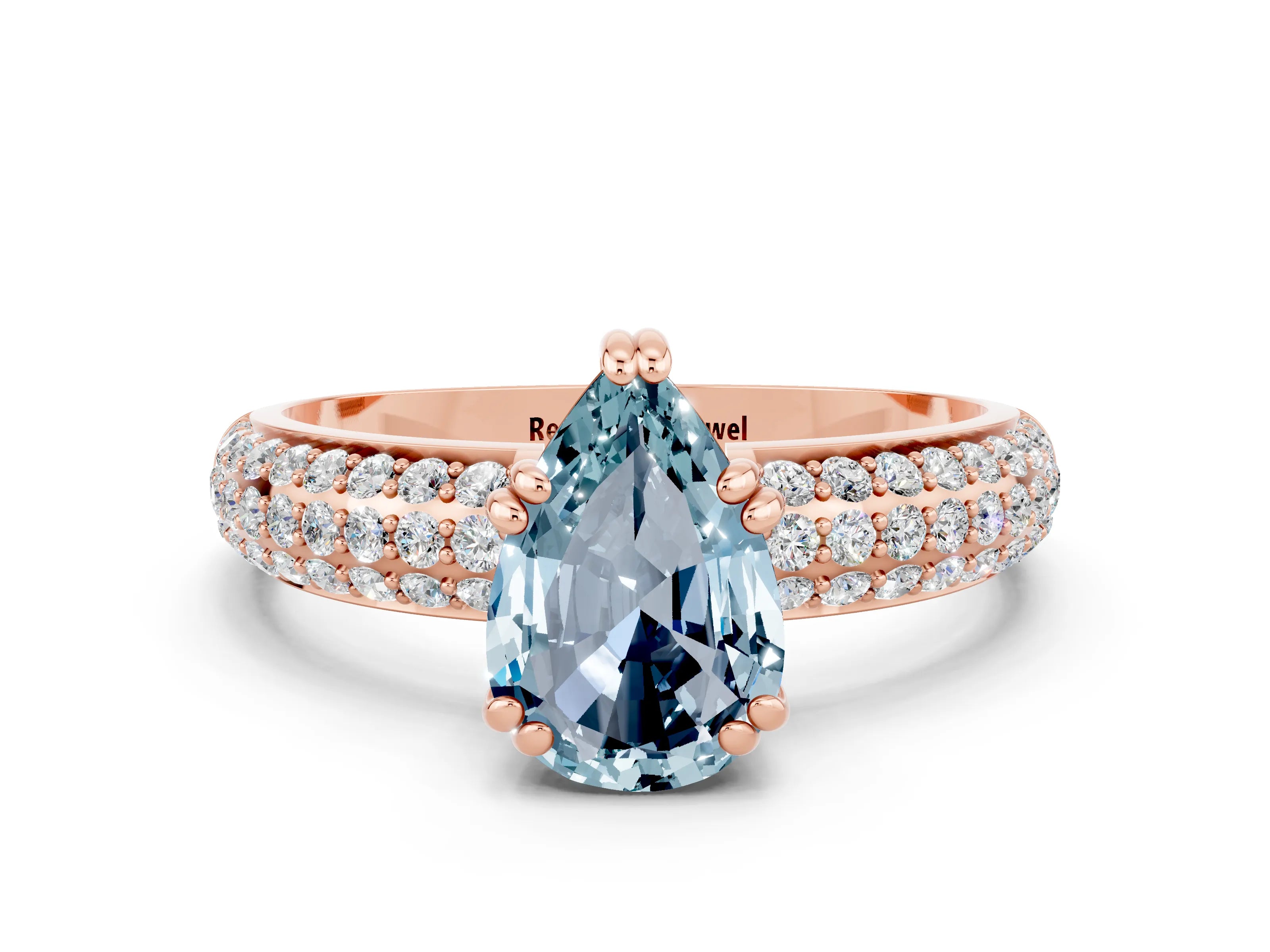 Rose gold Pear Cut Cut Pave Diamond Engagement Ring with Channel Set Band and Four-Prong Setting