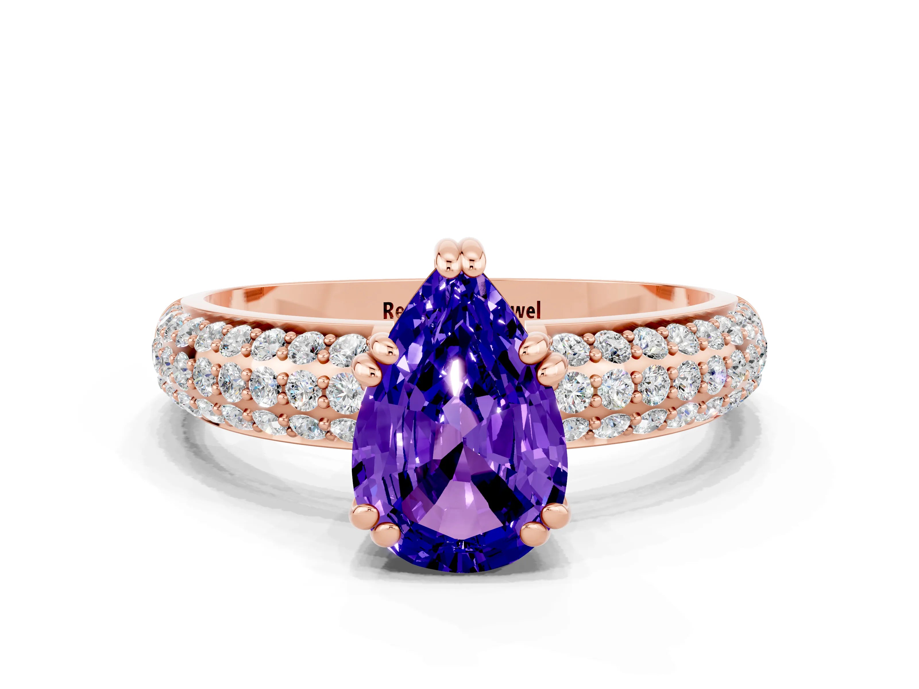 Rose gold Pear Cut Cut Pave Diamond Engagement Ring with Channel Set Band and Four-Prong Setting