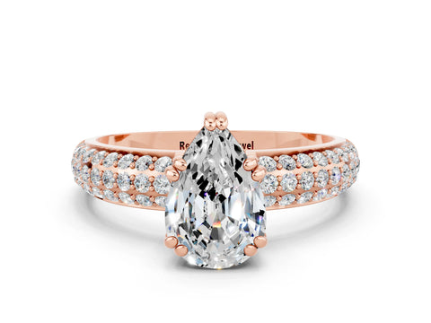 Rose gold Pear Cut Cut Pave Diamond Engagement Ring with Channel Set Band and Four-Prong Setting
