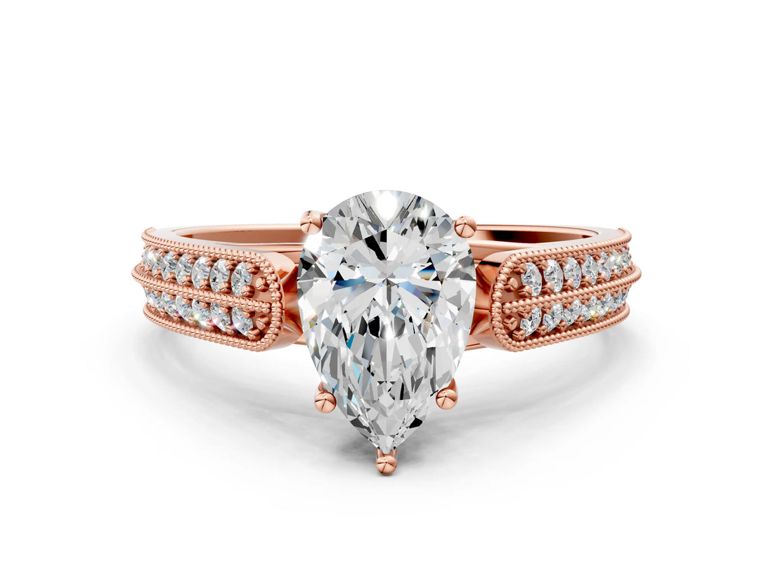 Rose gold Pear Cut Cut Pave Split Shank Engagement Ring with Four-Prong Setting_15