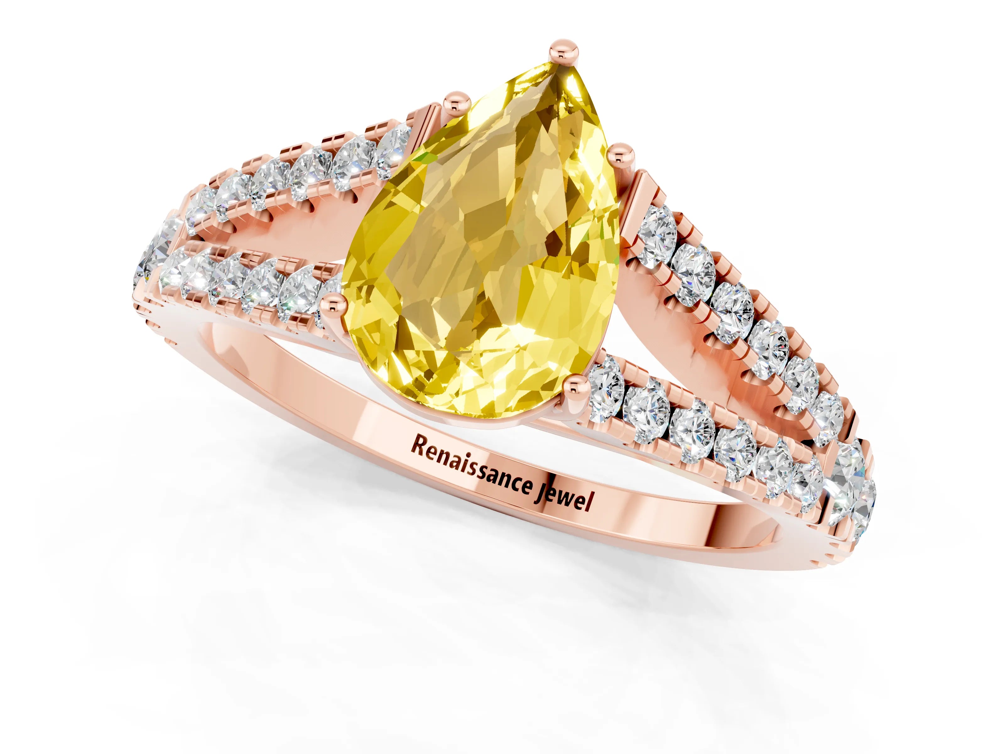 Rose gold Pear Cut Cut Split Shank Pave Diamond Engagement Ring with Four-Prong Setting_1