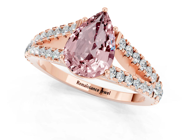 Rose gold Pear Cut Cut Split Shank Pave Diamond Engagement Ring with Four-Prong Setting