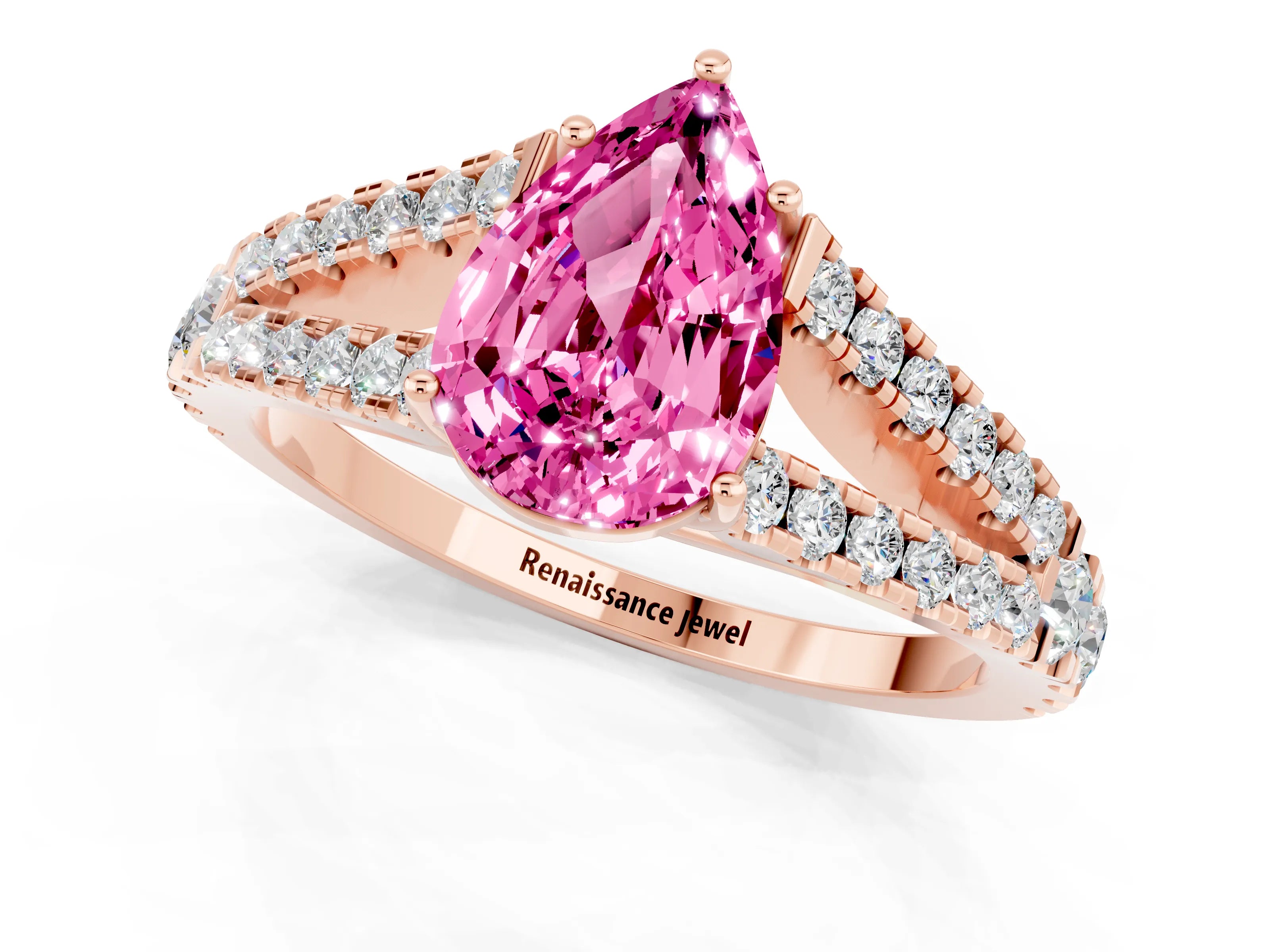 Rose gold Pear Cut Cut Split Shank Pave Diamond Engagement Ring with Four-Prong Setting_1