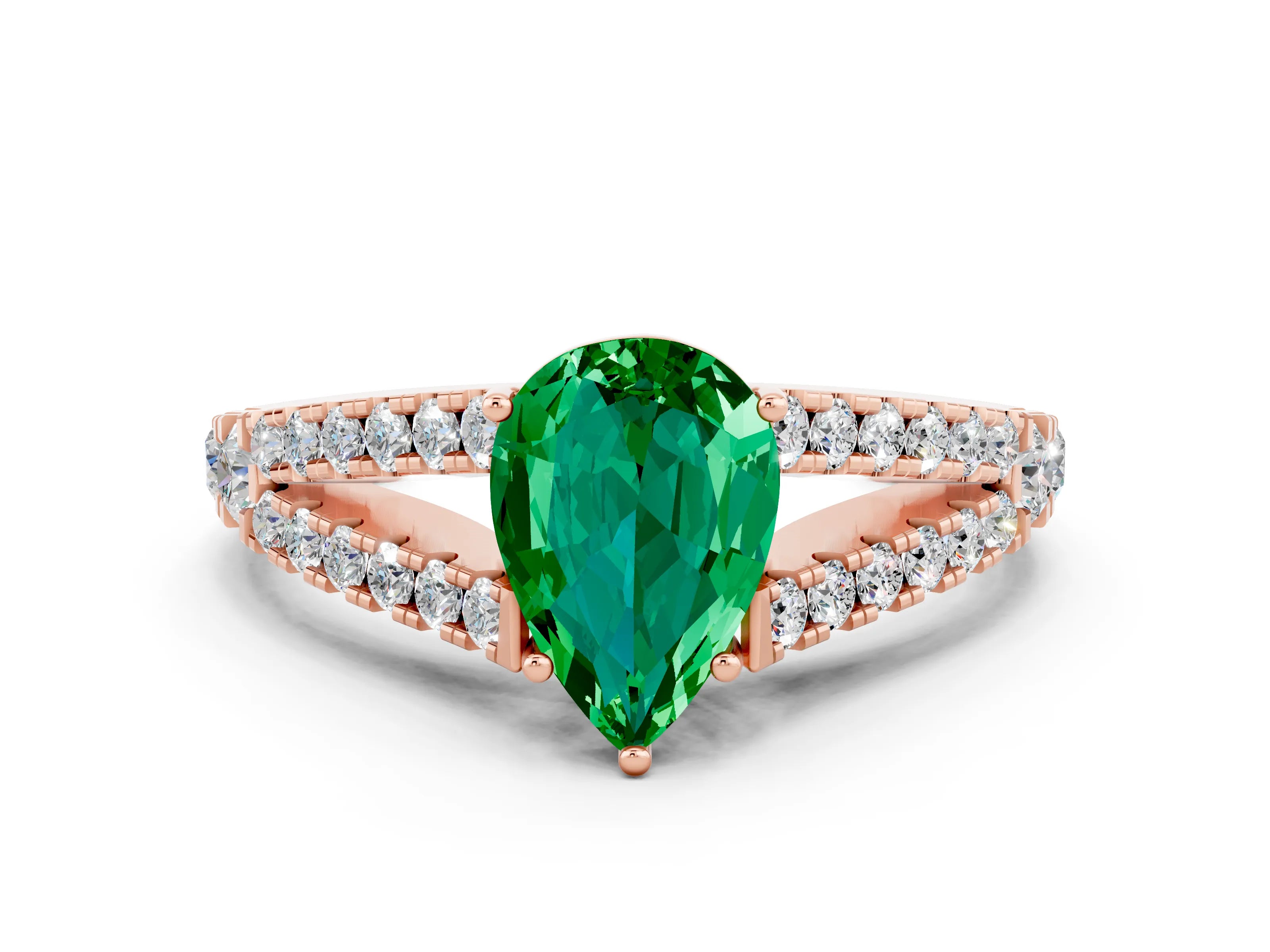 Rose gold Pear Cut Cut Split Shank Pave Diamond Engagement Ring with Four-Prong Setting