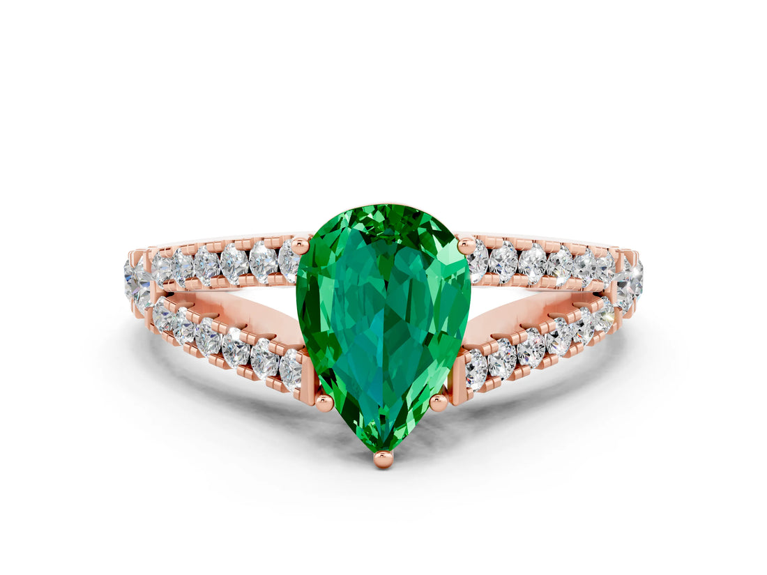 Rose gold Pear Cut Cut Split Shank Pave Diamond Engagement Ring with Four-Prong Setting