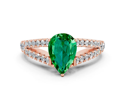 Rose gold Pear Cut Cut Split Shank Pave Diamond Engagement Ring with Four-Prong Setting
