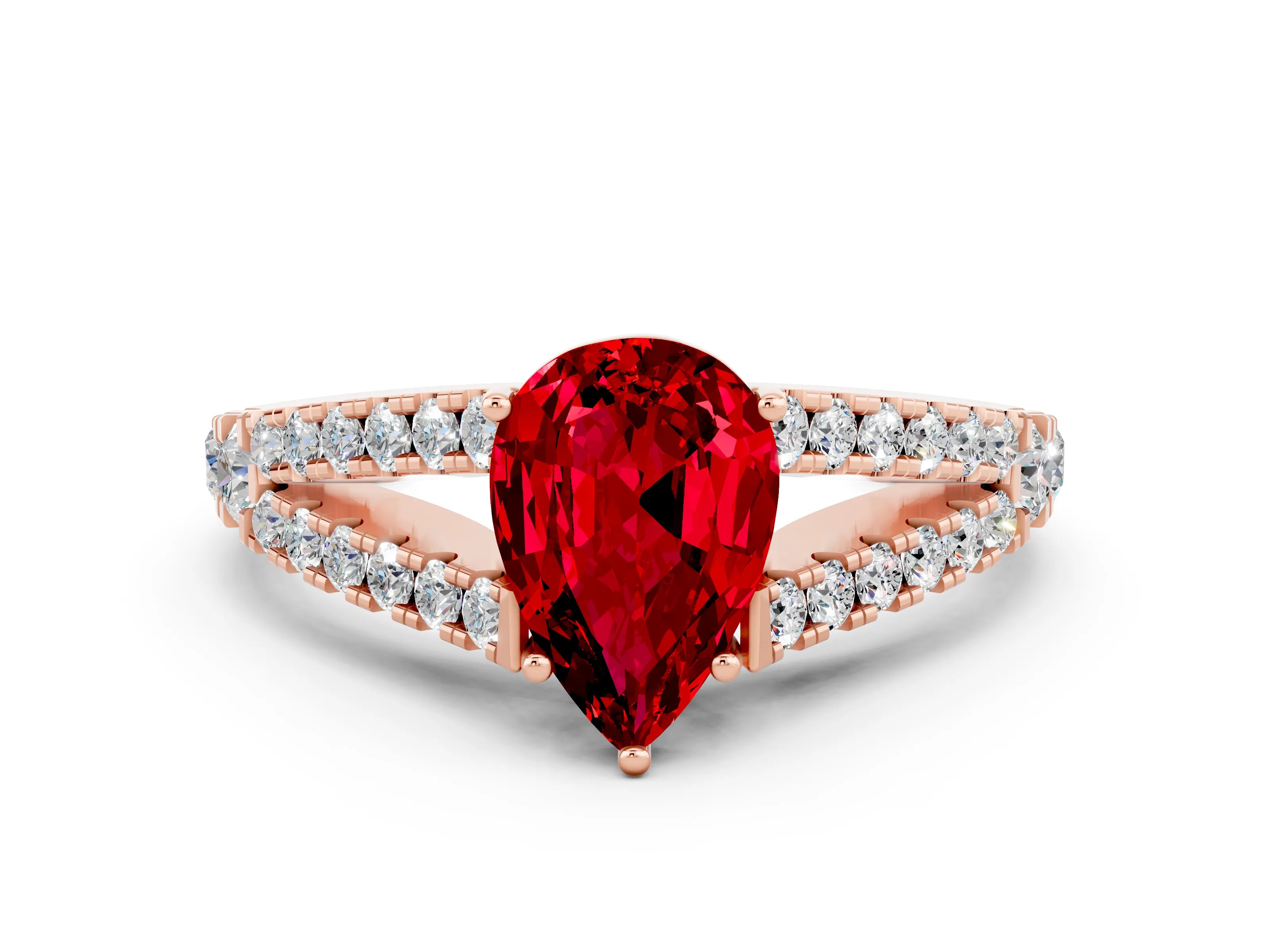Rose gold Pear Cut Cut Split Shank Pave Diamond Engagement Ring with Four-Prong Setting