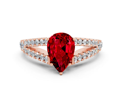Rose gold Pear Cut Cut Split Shank Pave Diamond Engagement Ring with Four-Prong Setting