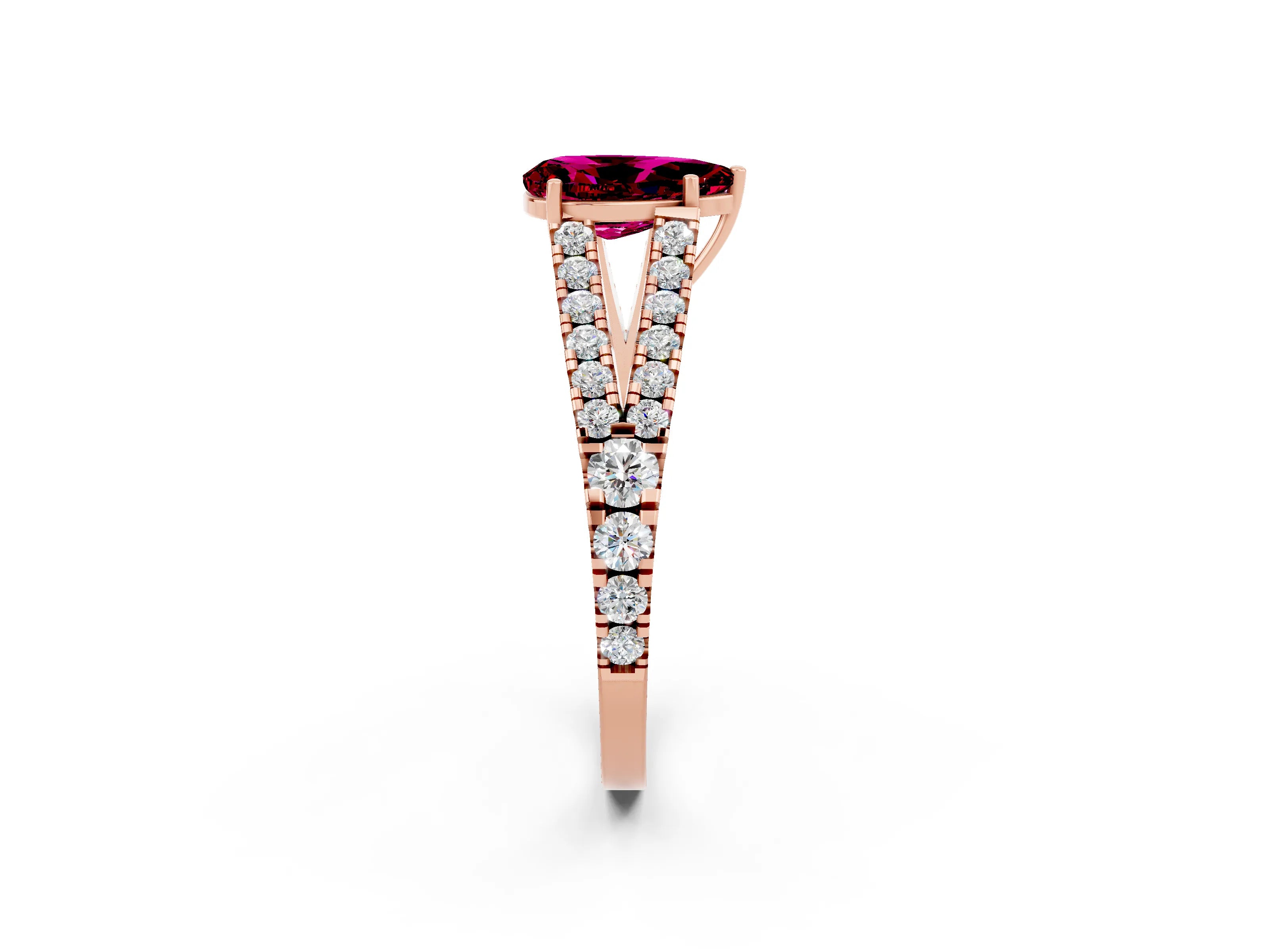 Rose gold Pear Cut Cut Split Shank Pave Diamond Engagement Ring with Four-Prong Setting_2