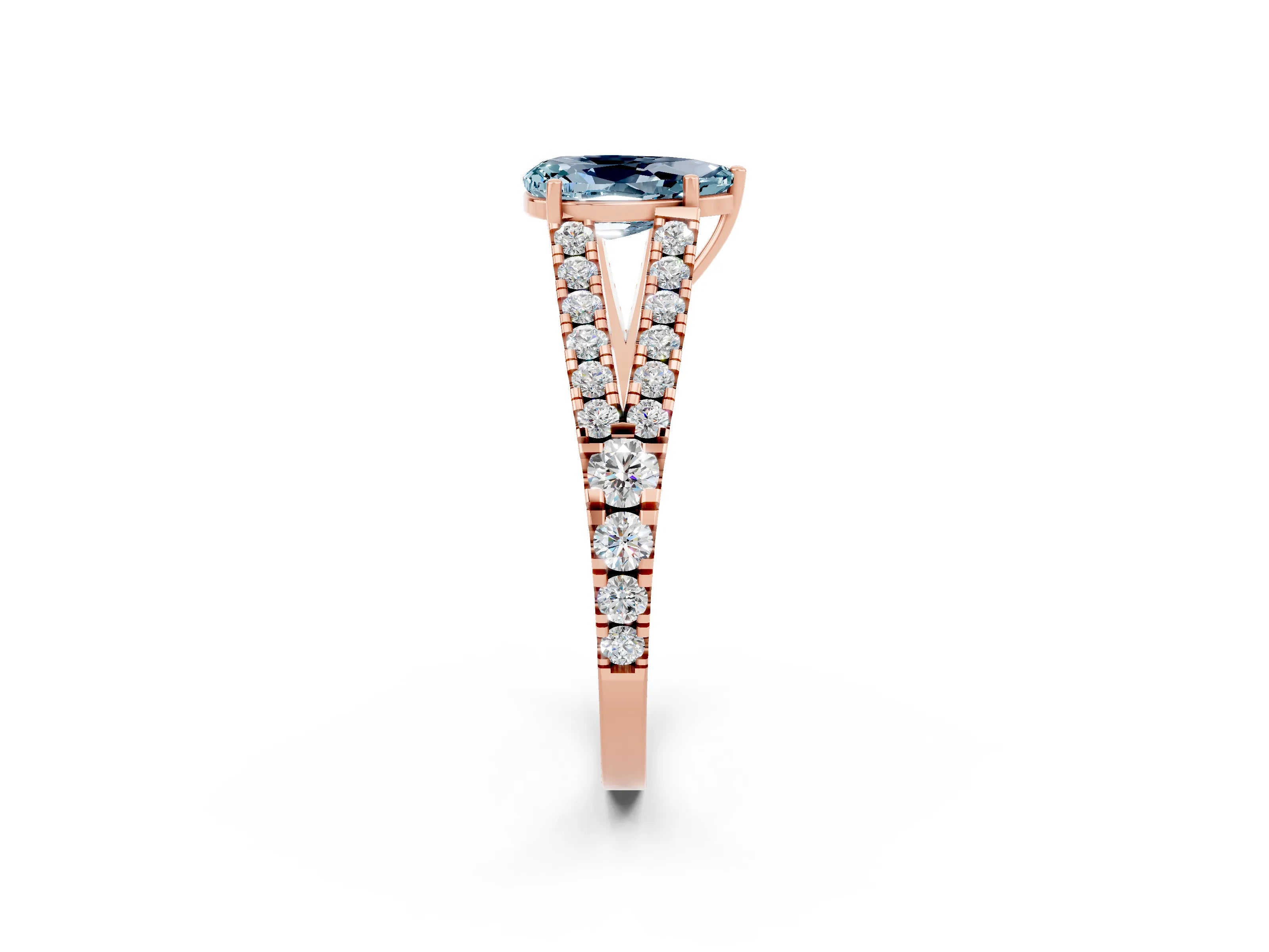 Rose gold Pear Cut Cut Split Shank Pave Diamond Engagement Ring with Four-Prong Setting_2