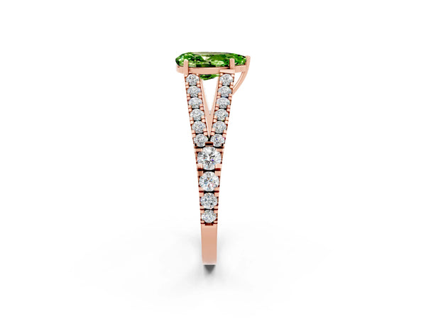 Rose gold Pear Cut Cut Split Shank Pave Diamond Engagement Ring with Four-Prong Setting