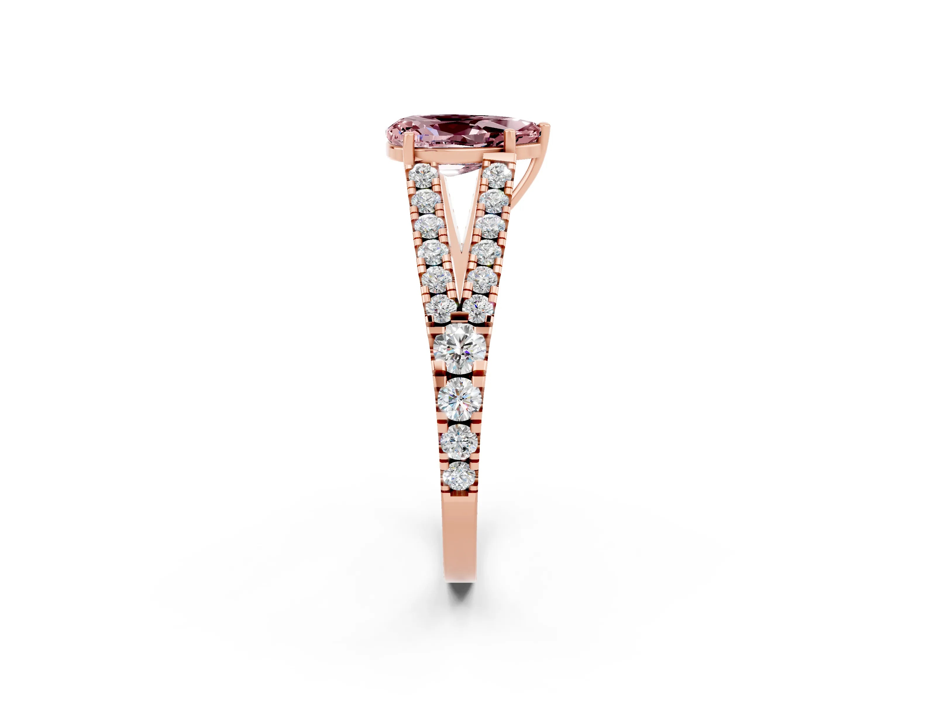 Rose gold Pear Cut Cut Split Shank Pave Diamond Engagement Ring with Four-Prong Setting_2