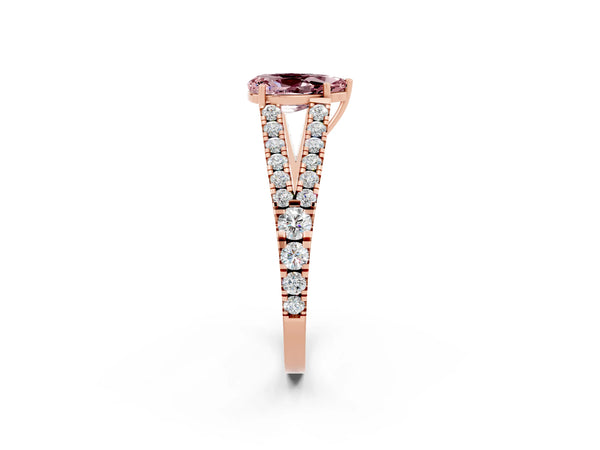 Rose gold Pear Cut Cut Split Shank Pave Diamond Engagement Ring with Four-Prong Setting