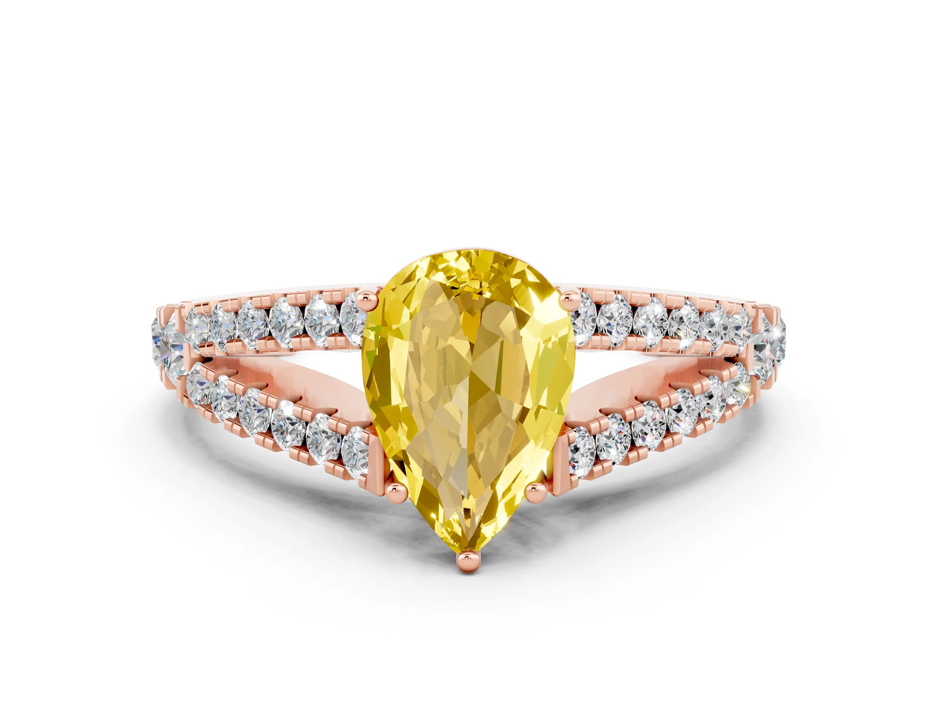 Rose gold Pear Cut Cut Split Shank Pave Diamond Engagement Ring with Four-Prong Setting