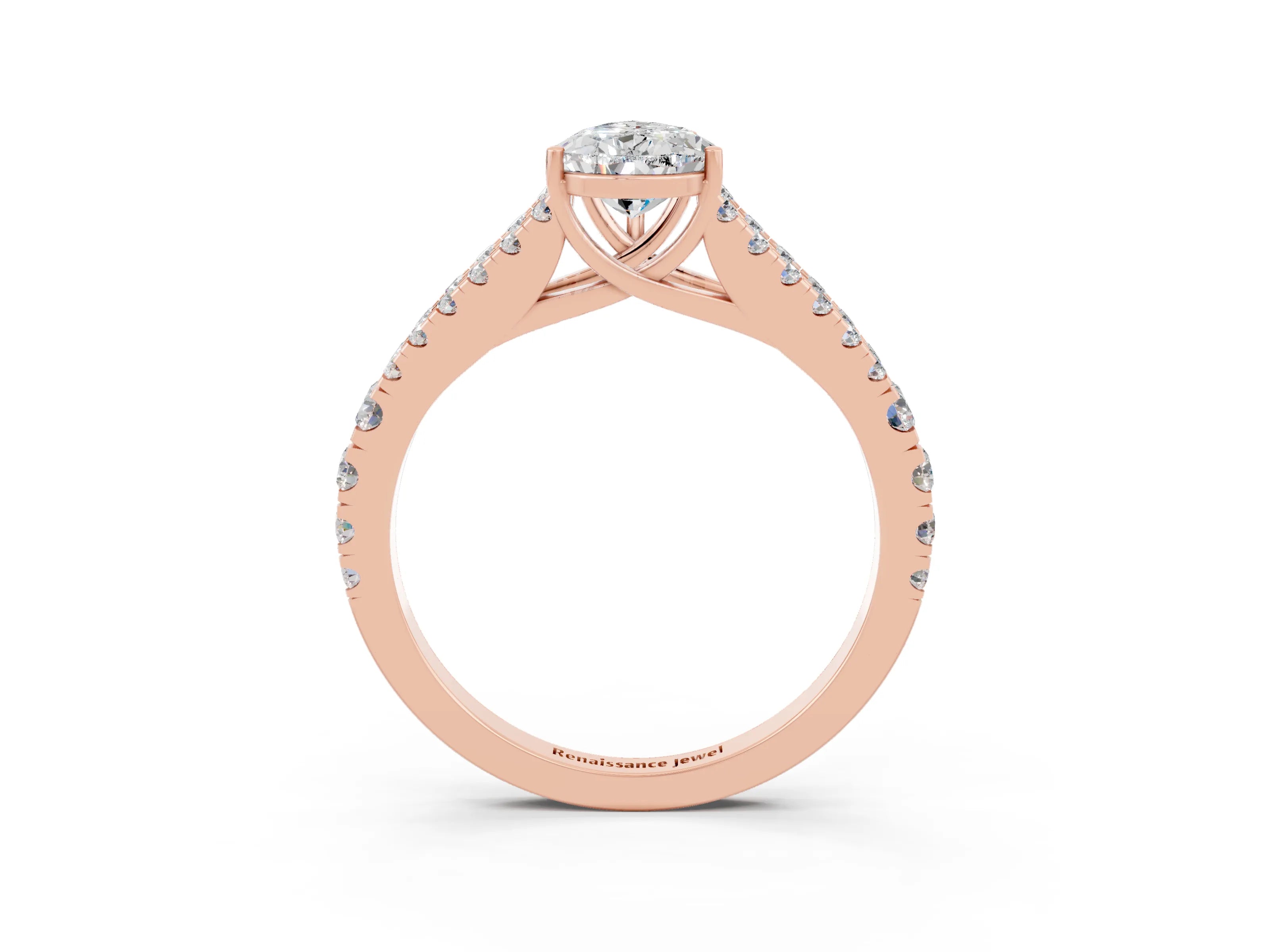 Rose gold Pear Cut Cut Split Shank Pave Diamond Engagement Ring with Four-Prong Setting_3