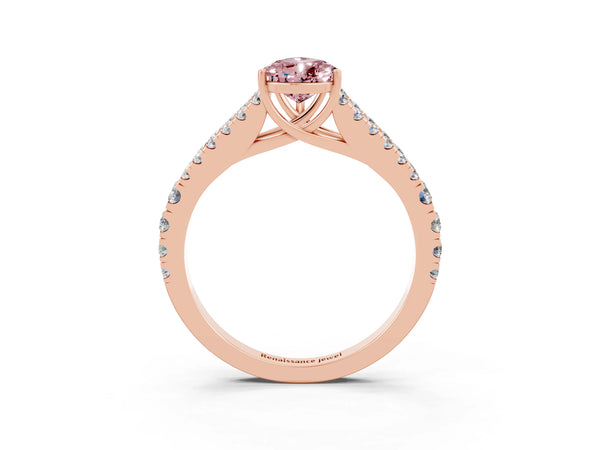 Rose gold Pear Cut Cut Split Shank Pave Diamond Engagement Ring with Four-Prong Setting