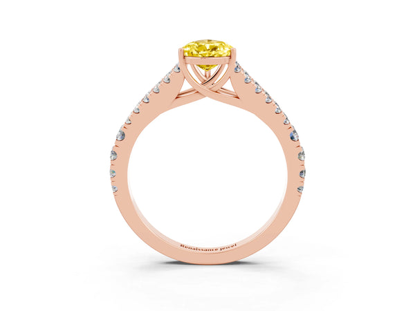 Rose gold Pear Cut Yellow Sapphire Split Shank Engagement Ring with Round Pavé and Prong Setting