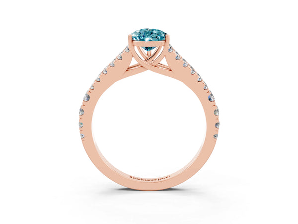 Rose gold Pear Cut Cut Split Shank Pave Diamond Engagement Ring with Four-Prong Setting