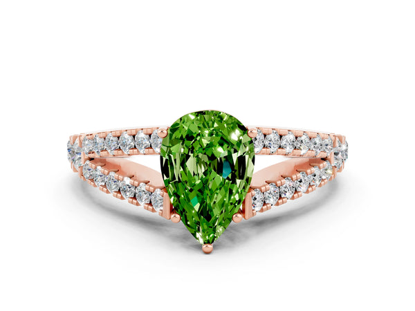 Rose gold Pear Cut Cut Split Shank Pave Diamond Engagement Ring with Four-Prong Setting