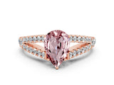 Rose gold Pear Cut Cut Split Shank Pave Diamond Engagement Ring with Four-Prong Setting