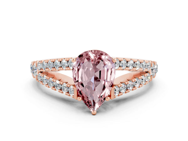 Rose gold Pear Cut Cut Split Shank Pave Diamond Engagement Ring with Four-Prong Setting