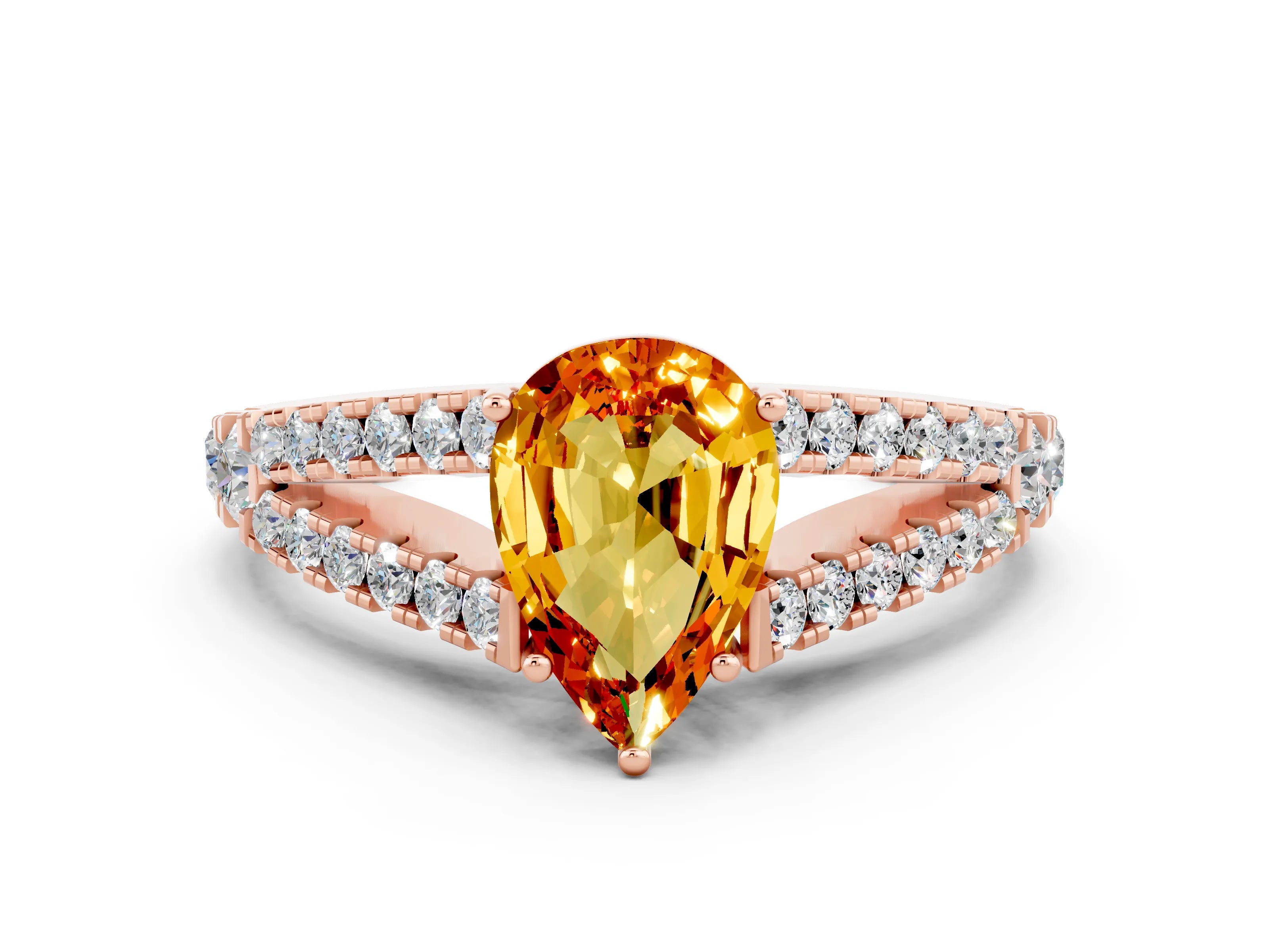 Rose gold Pear Cut Cut Split Shank Pave Diamond Engagement Ring with Four-Prong Setting