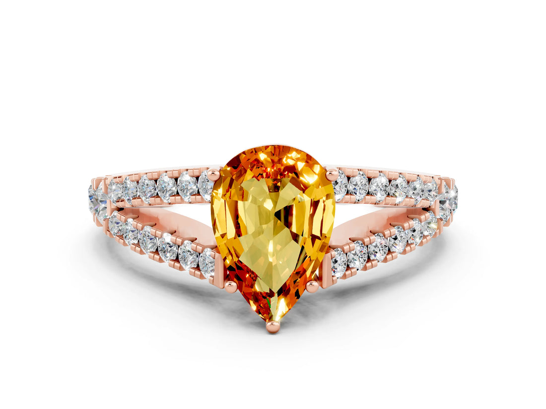 Rose gold Pear Cut Cut Split Shank Pave Diamond Engagement Ring with Four-Prong Setting