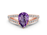 Rose gold Pear Cut Cut Split Shank Pave Diamond Engagement Ring with Four-Prong Setting