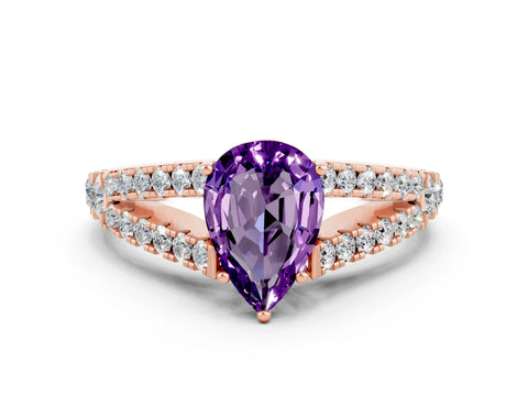 Rose gold Pear Cut Cut Split Shank Pave Diamond Engagement Ring with Four-Prong Setting