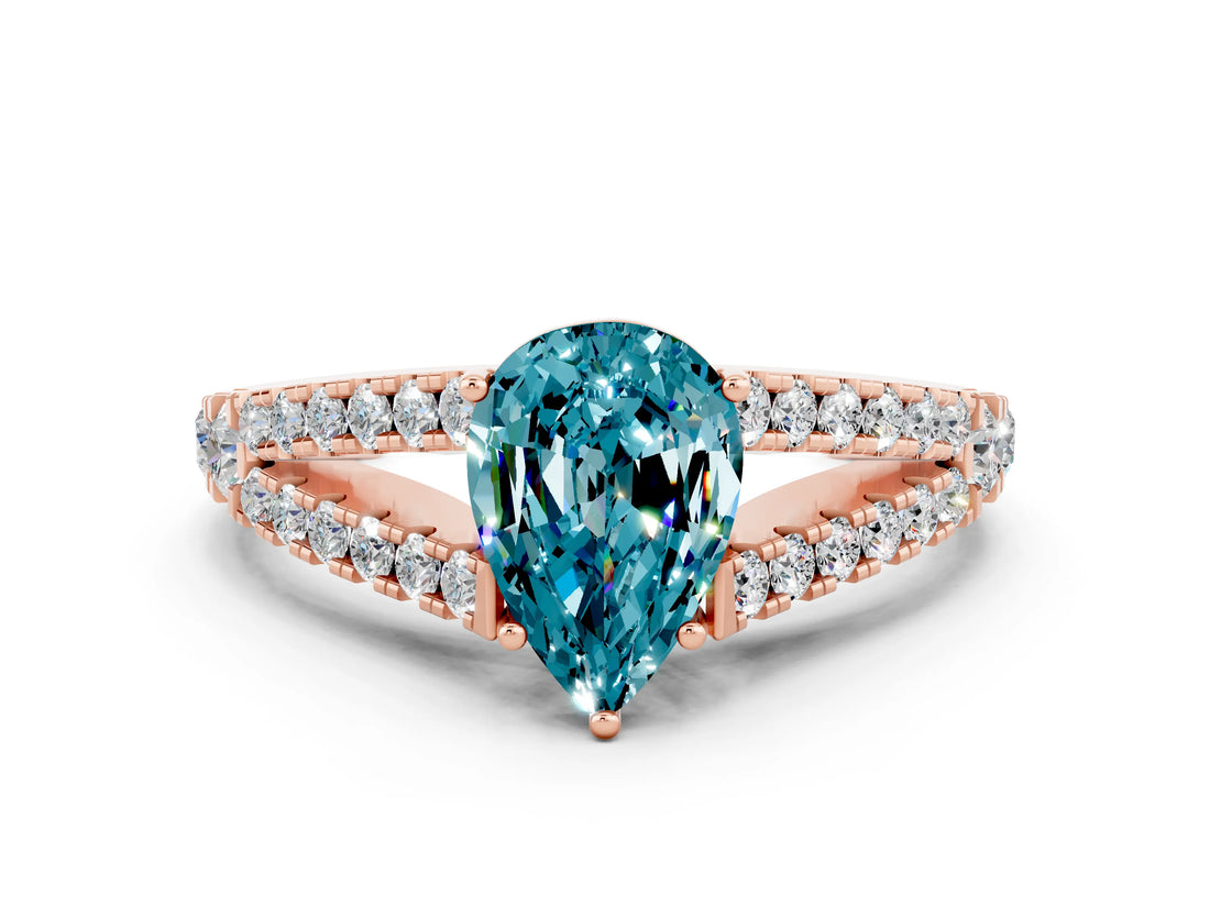 Rose gold Pear Cut Cut Split Shank Pave Diamond Engagement Ring with Four-Prong Setting