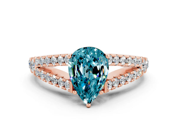 Rose gold Pear Cut Cut Split Shank Pave Diamond Engagement Ring with Four-Prong Setting