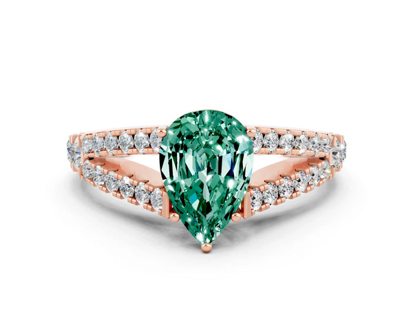 Rose gold Pear Cut Green Sapphire Split Shank Engagement Ring with Round Pavé and Prong Setting
