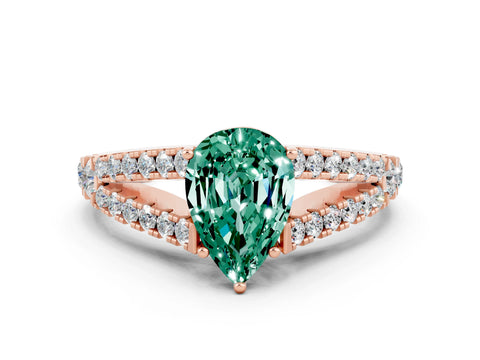 Rose gold Pear Cut Cut Split Shank Pave Diamond Engagement Ring with Four-Prong Setting