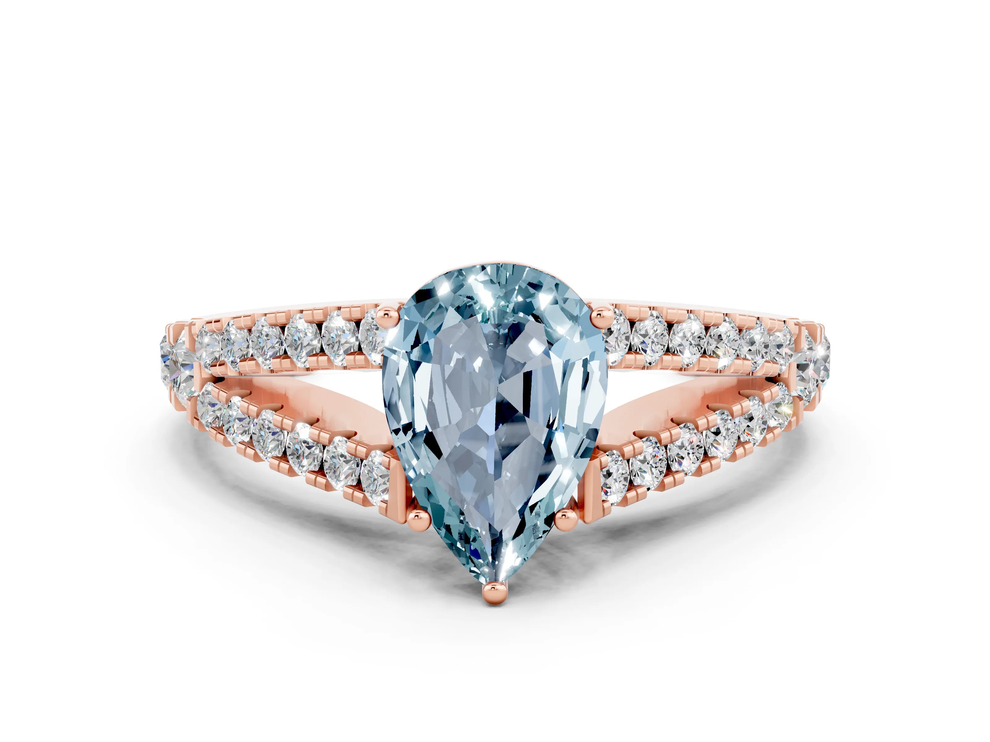 Rose gold Pear Cut Cut Split Shank Pave Diamond Engagement Ring with Four-Prong Setting