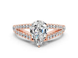 Rose gold Pear Cut Cut Split Shank Pave Diamond Engagement Ring with Four-Prong Setting