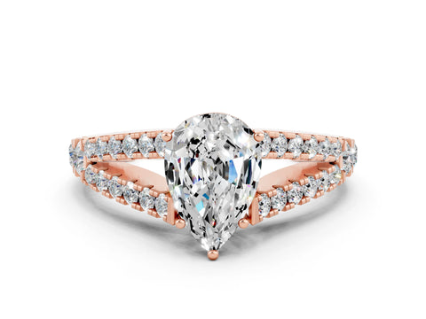 Rose gold Pear Cut Cut Split Shank Pave Diamond Engagement Ring with Four-Prong Setting