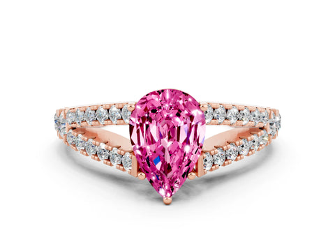 Rose gold Pear Cut Cut Split Shank Pave Diamond Engagement Ring with Four-Prong Setting